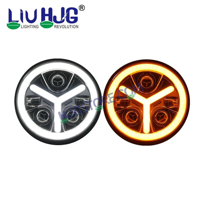 HJG Y Shape 7 Inch Mercedes Benz Headlight Assembly Projector Ultra Wide 7 Inch Headlight Assembly 90W White LED Headlight Assembly for Royal Enfield | 80-100W CREE/Osram LED Chip Multi color White/Yellow Compatible with Royal Enfield, Jeep, Thar, Gypsy - HJGstore.com