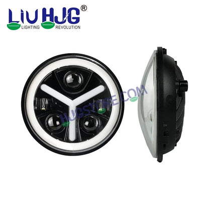 HJG Y Shape 7 Inch Mercedes Benz Headlight Assembly Projector Ultra Wide 7 Inch Headlight Assembly 90W White LED Headlight Assembly for Royal Enfield | 80-100W CREE/Osram LED Chip Multi color White/Yellow Compatible with Royal Enfield, Jeep, Thar, Gypsy - HJGstore.com