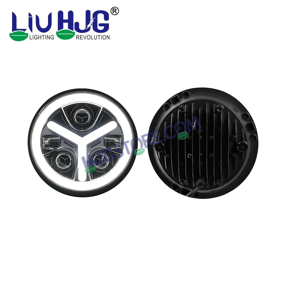 HJG Y Shape 7 Inch Mercedes Benz Headlight Assembly Projector Ultra Wide 7 Inch Headlight Assembly 90W White LED Headlight Assembly for Royal Enfield | 80-100W CREE/Osram LED Chip Multi color White/Yellow Compatible with Royal Enfield, Jeep, Thar, Gypsy - HJGstore.com