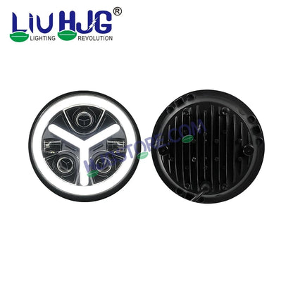 HJG Y Shape 7 Inch Mercedes Benz Headlight Assembly Projector Ultra Wide 7 Inch Headlight Assembly 90W White LED Headlight Assembly for Royal Enfield | 80-100W CREE/Osram LED Chip Multi color White/Yellow Compatible with Royal Enfield, Jeep, Thar, Gypsy - HJGstore.com