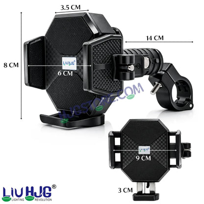 HJG Hexagon R6 Mobile Holder with Handlebar Mount for Bike, Two Wheelers Universal HJG Hexagon R6 Handlebar Mount Mobile Holder Anti-Theft Mobile Holder 360 Degree Rotation Adjustable Size and Locking System LIU HJG Hexagon R6 Bike Handlebar Mount Holder - HJGstore.com