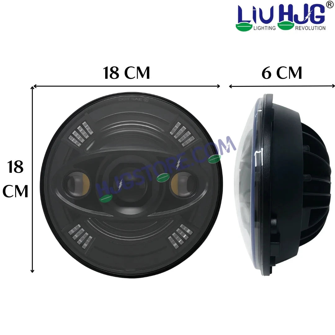 HJG New 100W Tri Projector 7 Inch Headlight Assembly C-194 100W White LED Headlight New Model 3 Projector Lens Headlight Assembly for Royal Enfield | 80-100W CREE/Osram LED Chip Multi color White/Yellow Compatible with Royal Enfield, Jeep, Thar, Gypsy - HJGstore.com