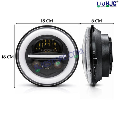 HJG Minus with 3 Projector Lens 7 Inch Headlight DRL 107W Projector Ultra Wide 7 Inch Headlight Assembly New Model Projector Headlight Assembly for Royal Enfield Thar | 107W CREE/Osram LED Chip White/Yellow Compatible with Royal Enfield, Jeep, Thar, Gypsy - HJGstore.com
