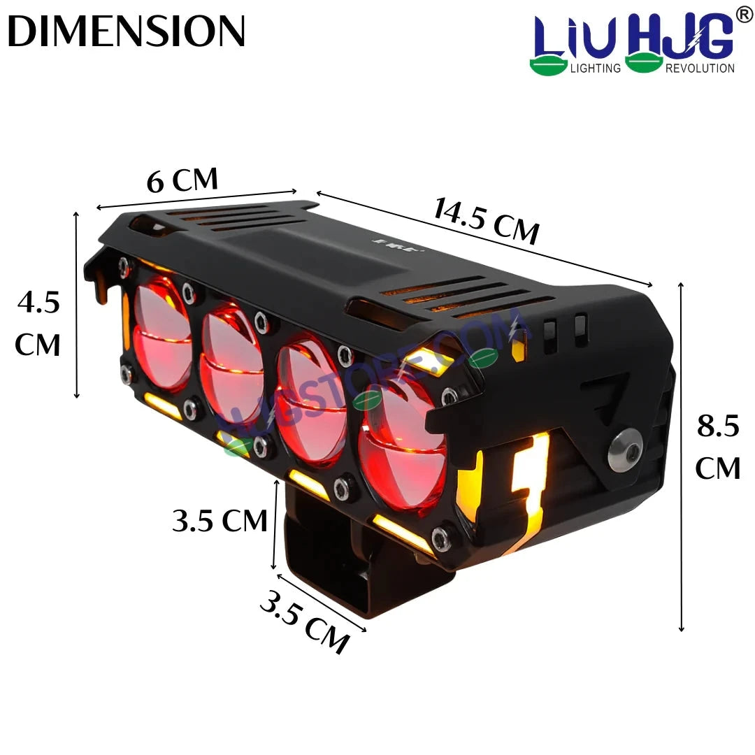 HJG New 300W Future Eyes Ring DRL 4 LED Projector Foglight with Wiring Harness Kit Red DRL/Amber Ring/White/Yellow Light 300W Foglight Ultra Wide Dual Intensity LED Driving Fog Lights Universal For All Cars & Bikes LIU HJG Ring 4 Lens Fog with Wiring Kit - HJGstore.com