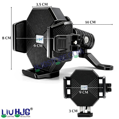 HJG Hexagon R6 Mobile Holder with Mirror Mount for Bike and Scooter, Two Wheelers Universal HJG Hexagon R6 Mirror Mount Mobile Holder Anti-Theft Mobile Holder 360 Degree Rotation Adjustable Size and Locking System LIU HJG Hexagon R6 Mirror Mount Holder - HJGstore.com