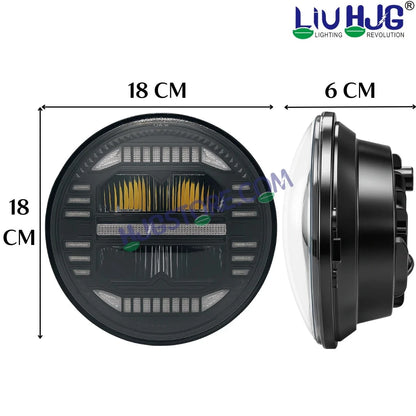 HJG 7 Inch New Minus White LED Headlight New Model Minus Headlight Assembly for Thar Royal Enfield | 75-120W CREE/Osram LED Chip Multi color Compatible with Royal Enfield, Jeep, Thar, Gypsy - HJGstore.com