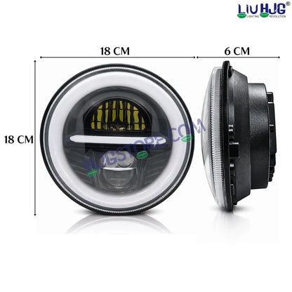 HJG Minus Tri Projector Lens 7 Inch Headlight DRL 107W Projector Ultra Wide 7 Inch Headlight Assembly New Model Projector Headlight Assembly for Royal Enfield Thar | 107W CREE/Osram LED Chip White/Yellow Compatible with Royal Enfield, Jeep, Thar, Gypsy - HJGstore.com