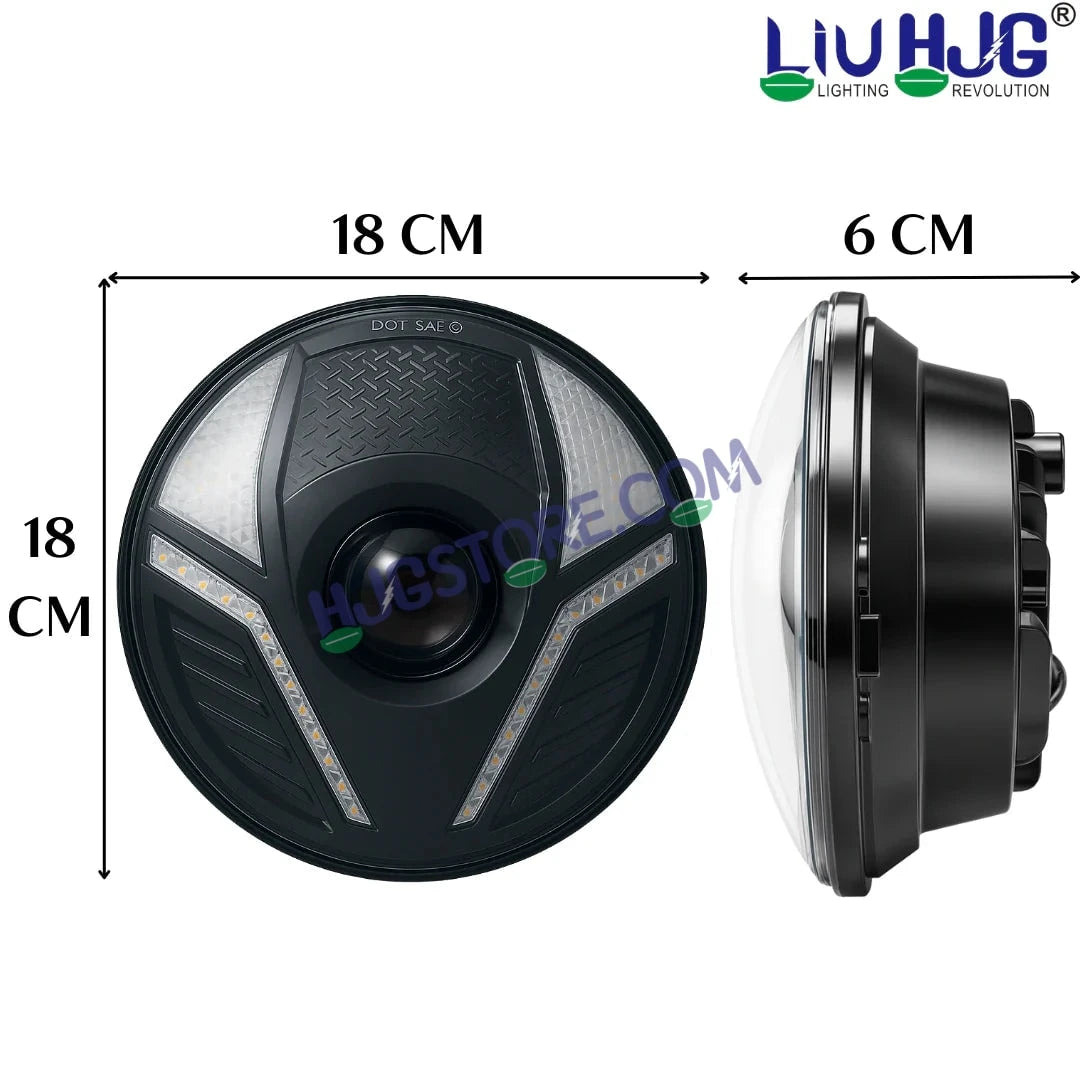 HJG Alien 7 Inch Headlight DRL 92W Projector Ultra Wide 7 Inch Headlight Assembly C-286 White LED Headlight New Model Projector Headlight Assembly for Royal Enfield | 92W CREE/Osram LED Chip White/Yellow Compatible with Royal Enfield, Jeep, Thar, Gypsy - HJGstore.com