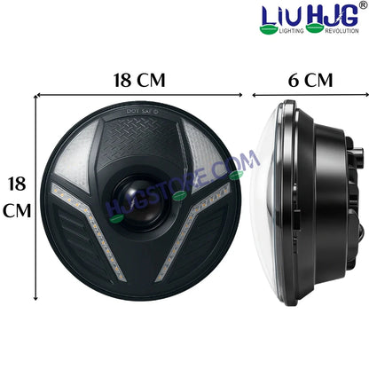 HJG Alien 7 Inch Headlight DRL 92W Projector Ultra Wide 7 Inch Headlight Assembly C-286 White LED Headlight New Model Projector Headlight Assembly for Royal Enfield | 92W CREE/Osram LED Chip White/Yellow Compatible with Royal Enfield, Jeep, Thar, Gypsy - HJGstore.com