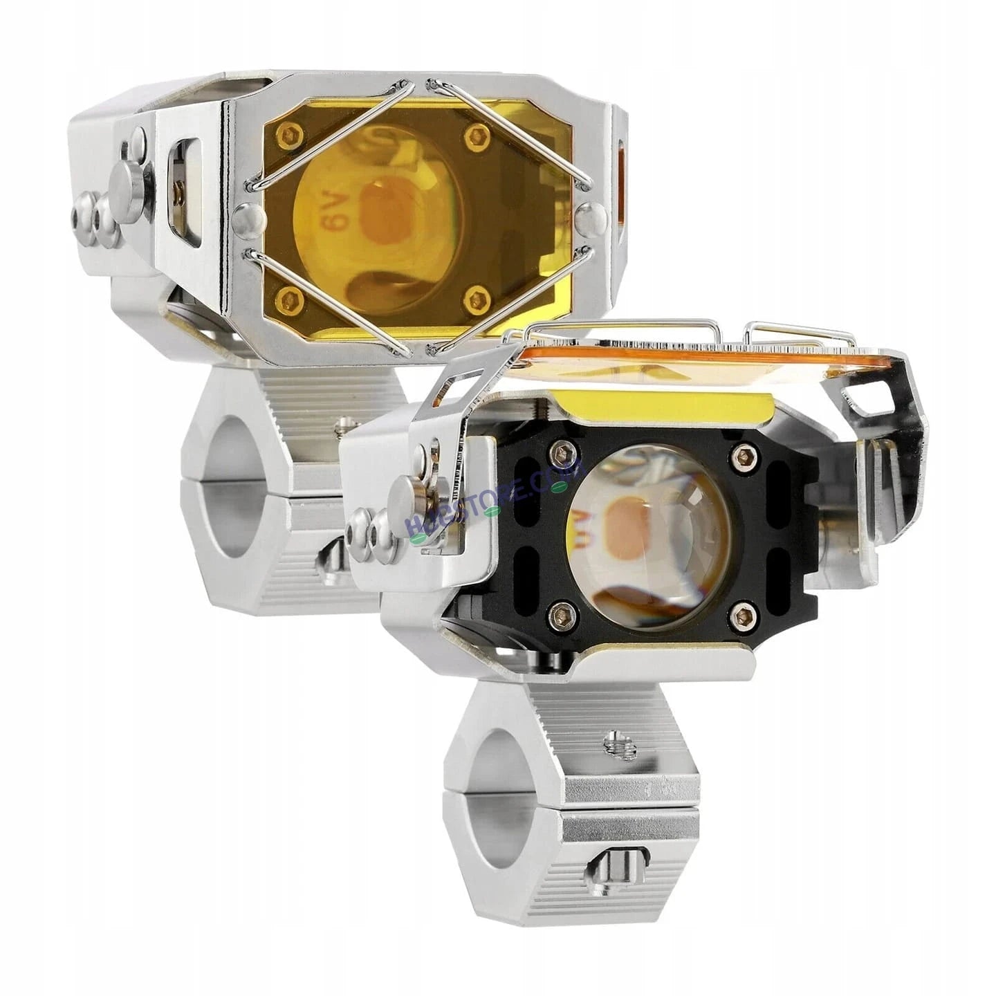 HJG Chrome Transformer Foglight 140W LED Projector with Wiring Kit Slider Yellow Cap Wide Spread White/Yellow 140W 2pc Foglight Ultra Wide Dual Intensity LED Driving Fog Lights 3000K/6500K Universal For All Cars & Bikes, Pack of 2 with Wiring Harness Kit - HJGstore.com