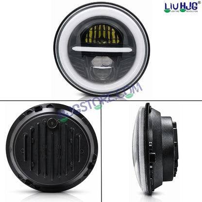 HJG Minus Tri Projector Lens 7 Inch Headlight DRL 107W Projector Ultra Wide 7 Inch Headlight Assembly New Model Projector Headlight Assembly for Royal Enfield Thar | 107W CREE/Osram LED Chip White/Yellow Compatible with Royal Enfield, Jeep, Thar, Gypsy - HJGstore.com