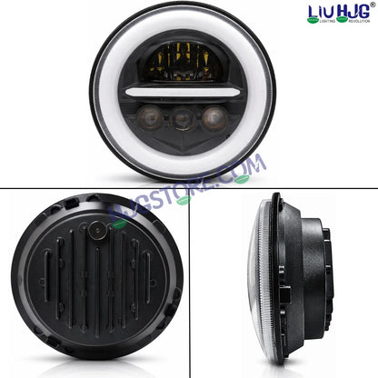 HJG Minus with 3 Projector Lens 7 Inch Headlight DRL 107W Projector Ultra Wide 7 Inch Headlight Assembly New Model Projector Headlight Assembly for Royal Enfield Thar | 107W CREE/Osram LED Chip White/Yellow Compatible with Royal Enfield, Jeep, Thar, Gypsy - HJGstore.com