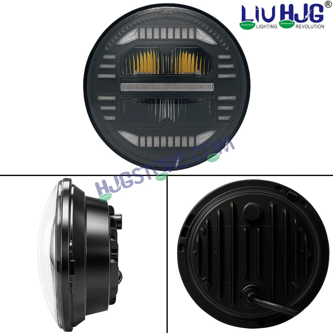 HJG 7 Inch New Minus White LED Headlight New Model Minus Headlight Assembly for Thar Royal Enfield | 75-120W CREE/Osram LED Chip Multi color Compatible with Royal Enfield, Jeep, Thar, Gypsy - HJGstore.com