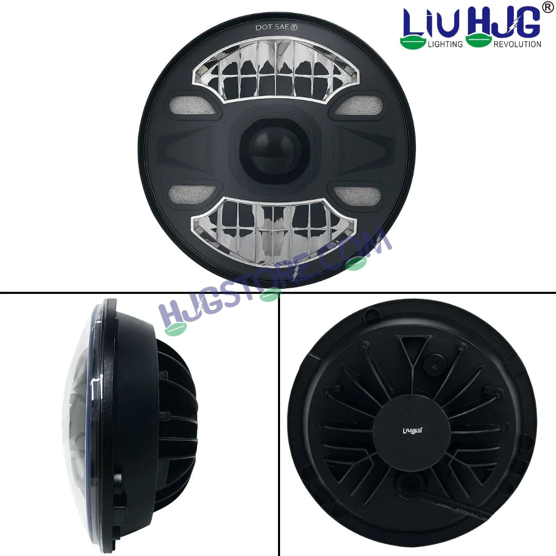 HJG New 4 Dot DRL 100W Projector Ultra Wide 7 Inch Headlight Assembly C-188 White LED Headlight New Model Projector Headlight Assembly for Royal Enfield | 100W CREE/Osram LED Chip Multi color White/Yellow Compatible with Royal Enfield, Jeep, Thar, Gypsy - HJGstore.com