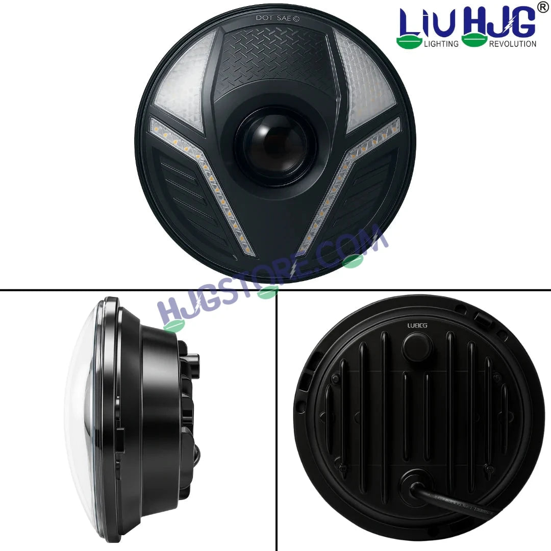 HJG Alien 7 Inch Headlight DRL 92W Projector Ultra Wide 7 Inch Headlight Assembly C-286 White LED Headlight New Model Projector Headlight Assembly for Royal Enfield | 92W CREE/Osram LED Chip White/Yellow Compatible with Royal Enfield, Jeep, Thar, Gypsy - HJGstore.com