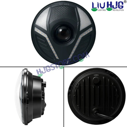 HJG Alien 7 Inch Headlight DRL 92W Projector Ultra Wide 7 Inch Headlight Assembly C-286 White LED Headlight New Model Projector Headlight Assembly for Royal Enfield | 92W CREE/Osram LED Chip White/Yellow Compatible with Royal Enfield, Jeep, Thar, Gypsy - HJGstore.com