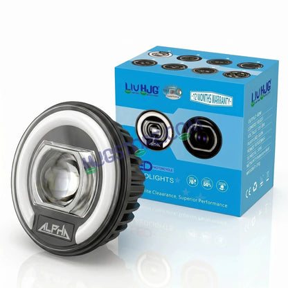 HJG C-325 Alpha 7 Inch Headlight Assembly 128W Projector Ultra Wide Halo Ring C-325 White LED Headlight New Projector Headlight Assembly | 128W CREE/Osram LED Chip Multi DRL Compatible with Royal Enfield, Jeep, Thar, Gypsy - HJGstore.com