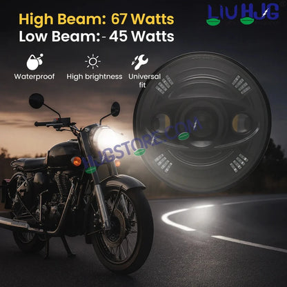 HJG New 100W Tri Projector 7 Inch Headlight Assembly C-194 100W White LED Headlight New Model 3 Projector Lens Headlight Assembly for Royal Enfield | 80-100W CREE/Osram LED Chip Multi color White/Yellow Compatible with Royal Enfield, Jeep, Thar, Gypsy - HJGstore.com