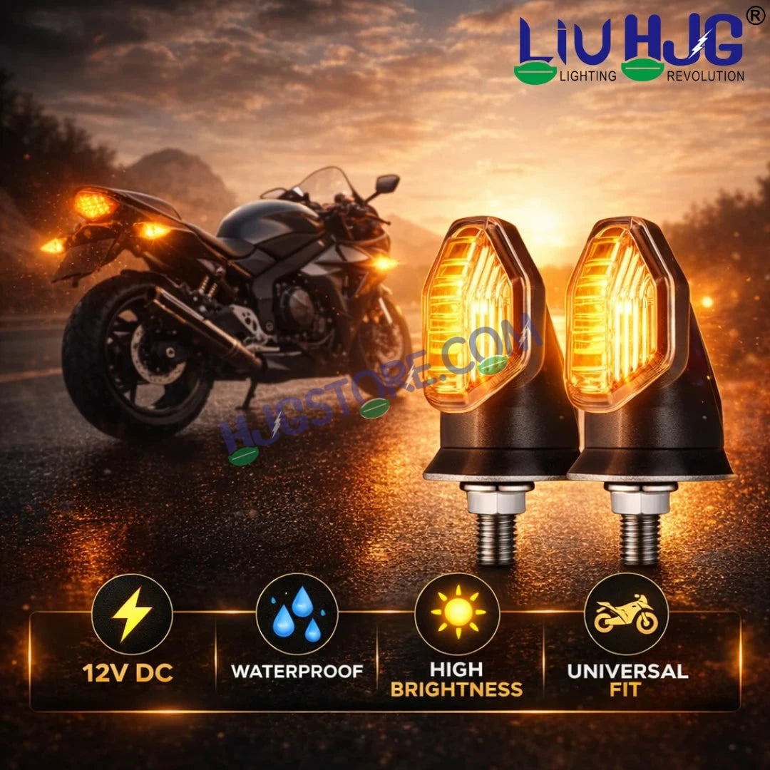 HJG Single LED Small Indicator Yellow Bike Turn Signals Waterproof Flexible Blinker Bright LED Indicators Universal For All Bike Models Motorcycle Turn Signal Lights LIU HJG Small 1 LED Yellow Indicator, Universal for All Bikes & Motorcycles, Pack of 2 - HJGstore.com
