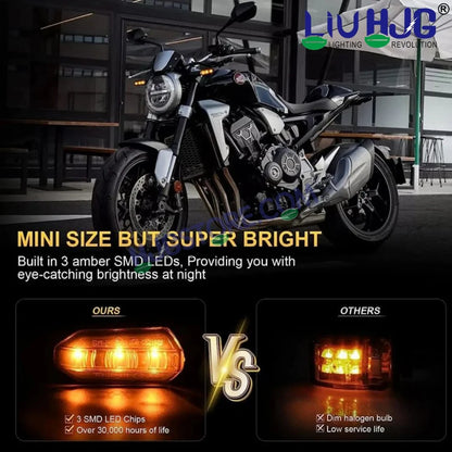 HJG 3 LED Small Indicator Yellow Bike Turn Signals Waterproof Flexible Blinker Bright LED Indicators Universal For All Bike Models Motorcycle Turn Signal Lights LIU HJG Small 3 LED Yellow Indicator, Universal for All Bikes & Motorcycles, Pack of 2 - HJGstore.com