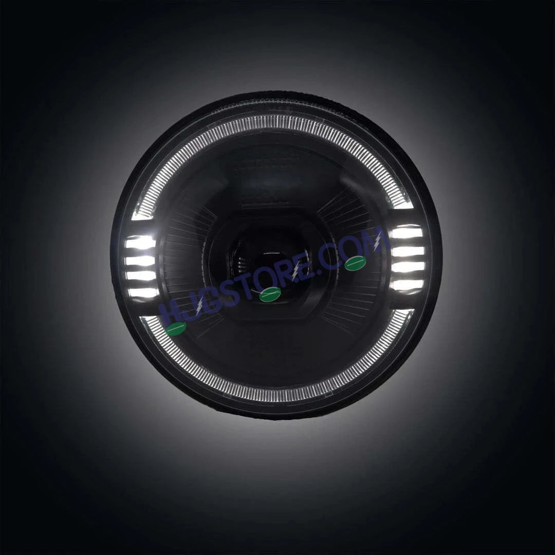 HJG Oval Ring Projector 7 Inch C-216 Headlight Assembly Projector Ultra Wide 7 Inch Headlight Assembly 90W White LED Headlight Assembly for Royal Enfield | 80-100W CREE/Osram LED Chip Multi White/Yellow Compatible with Royal Enfield, Jeep, Thar, Gypsy - HJGstore.com