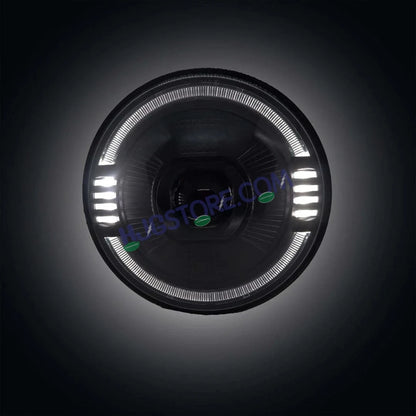 HJG Oval Ring Projector 7 Inch C-216 Headlight Assembly Projector Ultra Wide 7 Inch Headlight Assembly 90W White LED Headlight Assembly for Royal Enfield | 80-100W CREE/Osram LED Chip Multi White/Yellow Compatible with Royal Enfield, Jeep, Thar, Gypsy - HJGstore.com