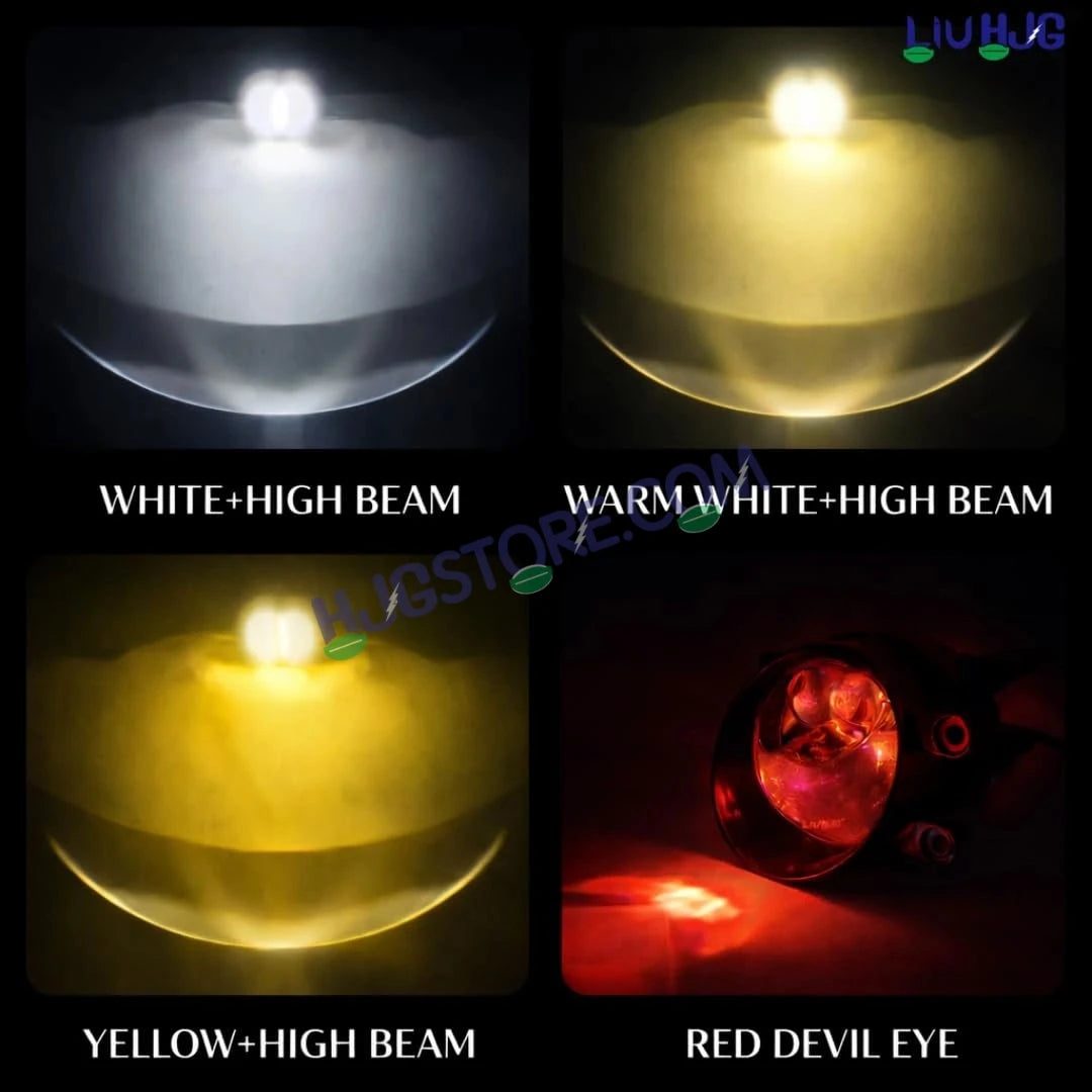 HJG 3 Inch Bi LED Projector Lens Laser Fog Lamp H8/H9/H11/H16 with Toyota Fitting Mounts with Cap Waterproof & Heat Dissipation 120W 12V DC Power Yellow/White/Red Light Reflection Universal Fit All Bikes & Cars Model with Toyota Fitting Mounts, Pack of 2 - HJGstore.com