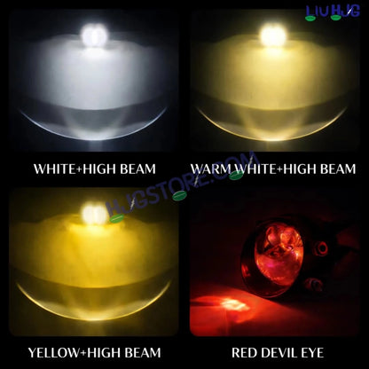 HJG 3 Inch Bi LED Projector Lens Laser Fog Lamp H8/H9/H11/H16 with Toyota Fitting Mounts with Cap Waterproof & Heat Dissipation 120W 12V DC Power Yellow/White/Red Light Reflection Universal Fit All Bikes & Cars Model with Toyota Fitting Mounts, Pack of 2 - HJGstore.com