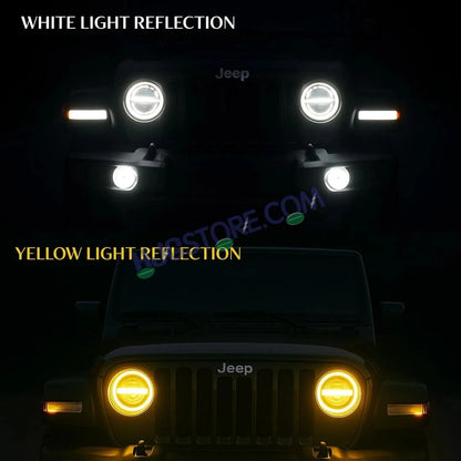 HJG 7 Inch 75W Minus New Model 75W Low Beam 110W Hi Beam LED Headlight Assembly White 7 Inch Round Motorcycle Lights For Jeeps Universal Car Compatible with Royal Enfield, Jeep & Harley Davidson LIU HJG New Box Minus 7 Inch - HJGstore.com