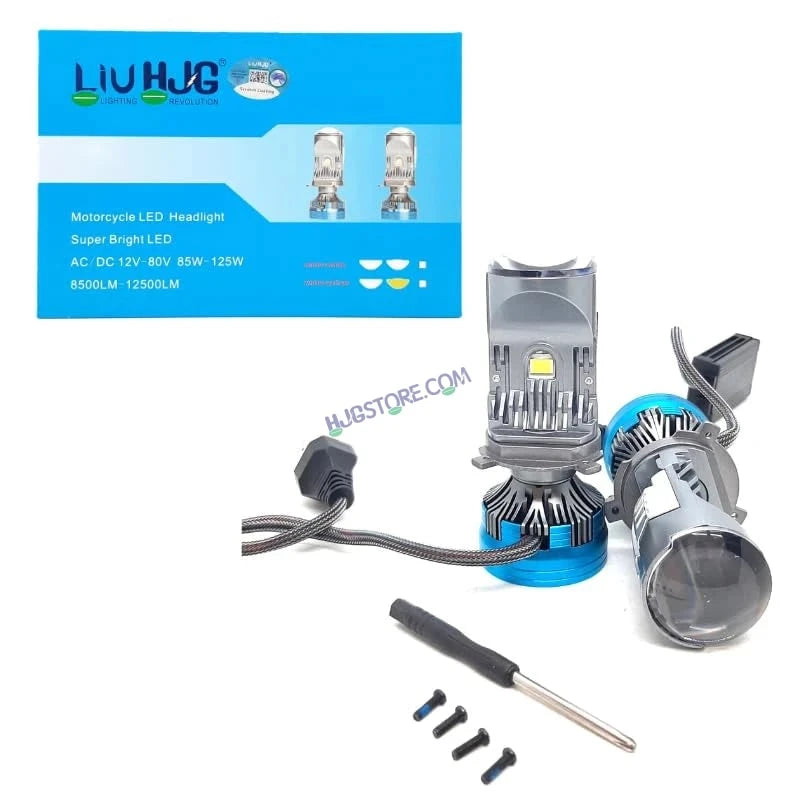 HJG Y6 New Model 125W Projector Lens H4 LED Bulb 125W HJG Y6 Projector Light Lamp H4 LED Mini Projector Lens with Fan for Bike Bulb 12500LM Conversion Kit Hi/Lo Beam Headlight 12V/24V for Motorcycle, Set of 1, White Hi/Lo LIU HJG Y6 H4 125W, Pack of 1 - HJGstore.com