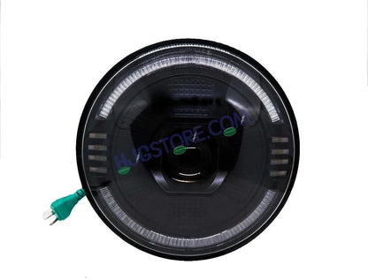 HJG Oval Ring Projector 7 Inch C-216 Headlight Assembly Projector Ultra Wide 7 Inch Headlight Assembly 90W White LED Headlight Assembly for Royal Enfield | 80-100W CREE/Osram LED Chip Multi White/Yellow Compatible with Royal Enfield, Jeep, Thar, Gypsy - HJGstore.com