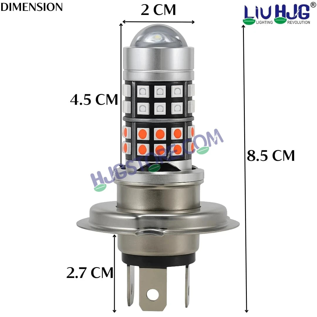 HJG H4 Lens 40 LED Red Blue Devil Lens New Model Red Blue White Yellow LED Headlight Bulb H4 For All Motorcycles (Low and High Beam Bulbs (White/Yellow/Red) Red DRL White Yellow 50W Lens) - 12V DC Hi/Lo Type H4 - HJGstore.com