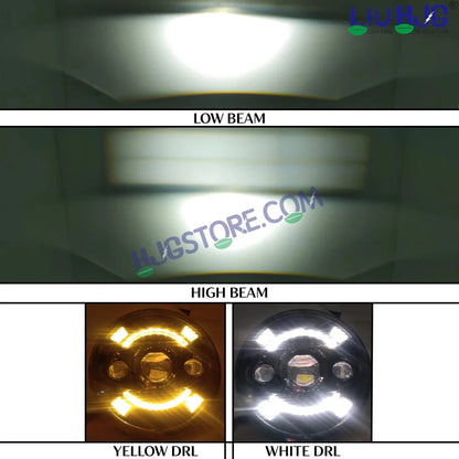 HJG New 100W Tri Projector 7 Inch Headlight Assembly C-194 100W White LED Headlight New Model 3 Projector Lens Headlight Assembly for Royal Enfield | 80-100W CREE/Osram LED Chip Multi color White/Yellow Compatible with Royal Enfield, Jeep, Thar, Gypsy - HJGstore.com