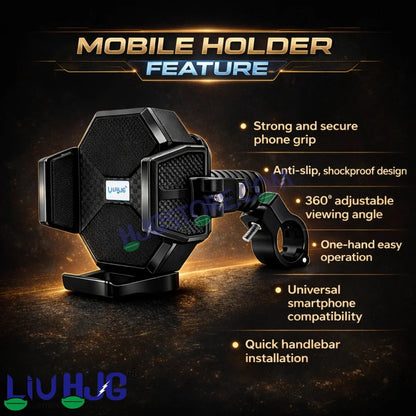 HJG Hexagon R6 Mobile Holder with Handlebar Mount for Bike, Two Wheelers Universal HJG Hexagon R6 Handlebar Mount Mobile Holder Anti-Theft Mobile Holder 360 Degree Rotation Adjustable Size and Locking System LIU HJG Hexagon R6 Bike Handlebar Mount Holder - HJGstore.com