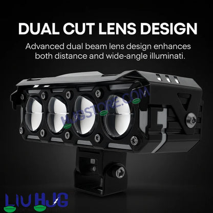 HJG New 300W Future Eyes Ring DRL 4 LED Projector Foglight with Wiring Harness Kit Red DRL/Amber Ring/White/Yellow Light 300W Foglight Ultra Wide Dual Intensity LED Driving Fog Lights Universal For All Cars & Bikes LIU HJG Ring 4 Lens Fog with Wiring Kit - HJGstore.com