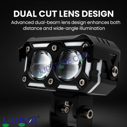 HJG New Future Eyes Ring DRL 2 LED Projector Foglight 120W with Wiring Harness Kit Red DRL/Amber Ring/White/Yellow Light 120W Foglight Ultra Wide Dual Intensity LED Driving Fog Lights Universal For All Cars & Bikes LIU HJG Ring 2 Lens Fog with Wiring Kit - HJGstore.com