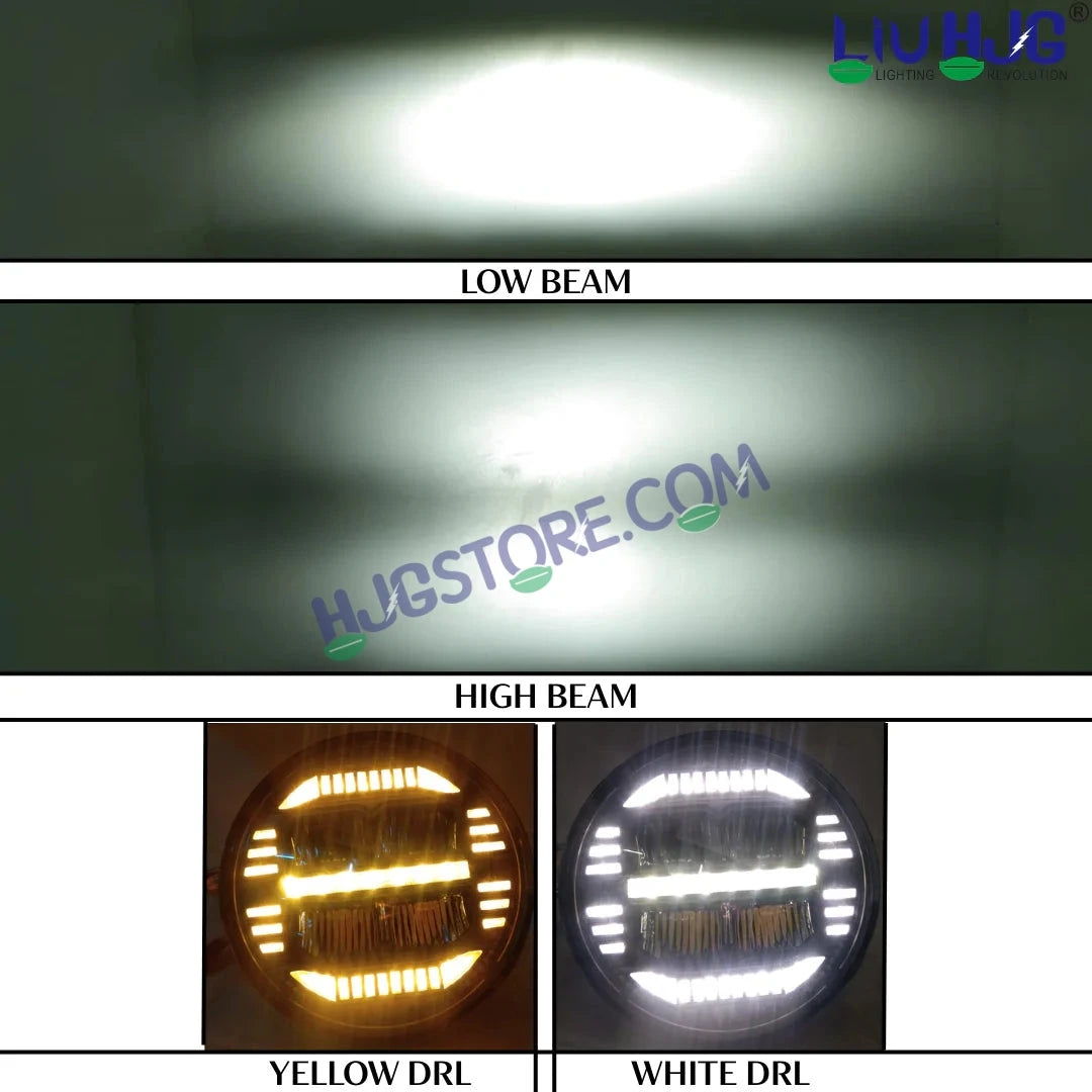 HJG 7 Inch New Minus White LED Headlight New Model Minus Headlight Assembly for Thar Royal Enfield | 75-120W CREE/Osram LED Chip Multi color Compatible with Royal Enfield, Jeep, Thar, Gypsy - HJGstore.com