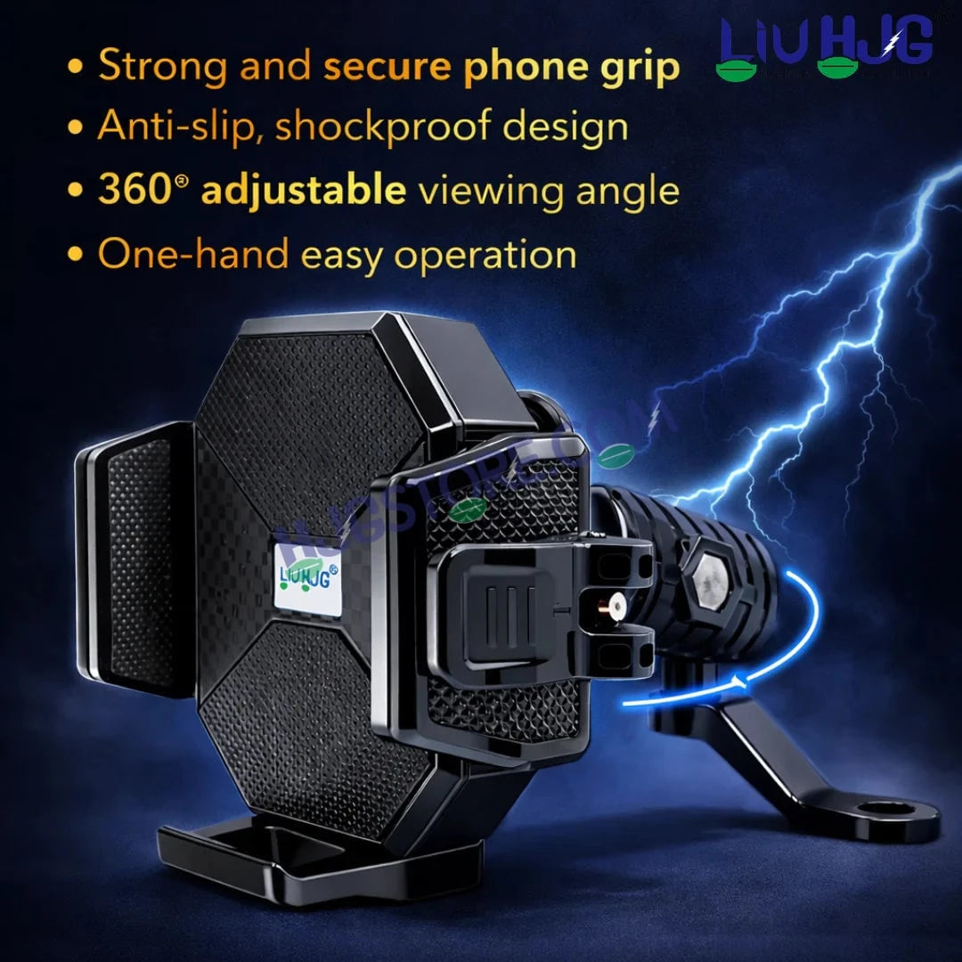 HJG Hexagon R6 Mobile Holder with Mirror Mount for Bike and Scooter, Two Wheelers Universal HJG Hexagon R6 Mirror Mount Mobile Holder Anti-Theft Mobile Holder 360 Degree Rotation Adjustable Size and Locking System LIU HJG Hexagon R6 Mirror Mount Holder - HJGstore.com