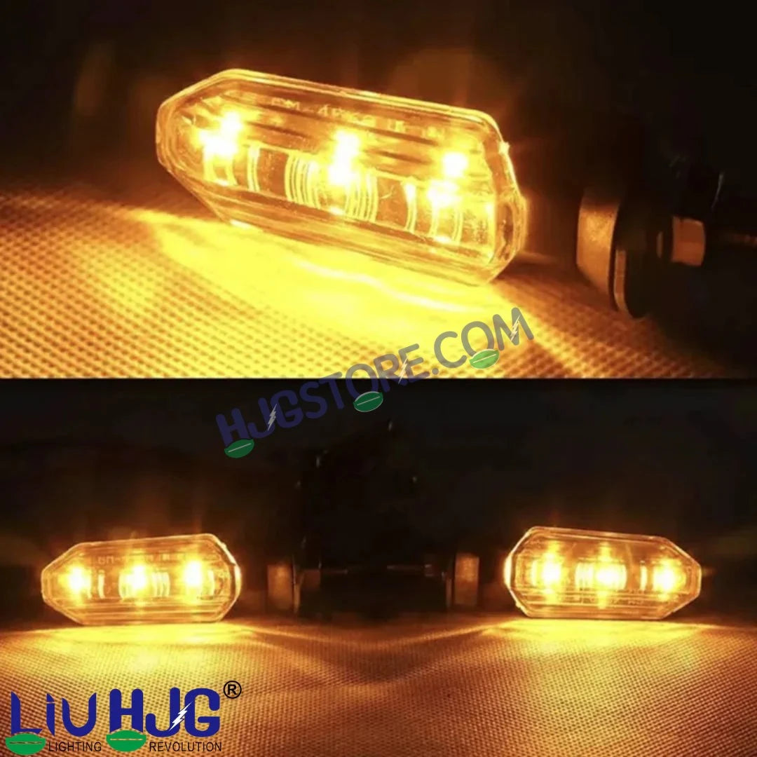 HJG 3 LED Small Indicator Yellow Bike Turn Signals Waterproof Flexible Blinker Bright LED Indicators Universal For All Bike Models Motorcycle Turn Signal Lights LIU HJG Small 3 LED Yellow Indicator, Universal for All Bikes & Motorcycles, Pack of 2 - HJGstore.com