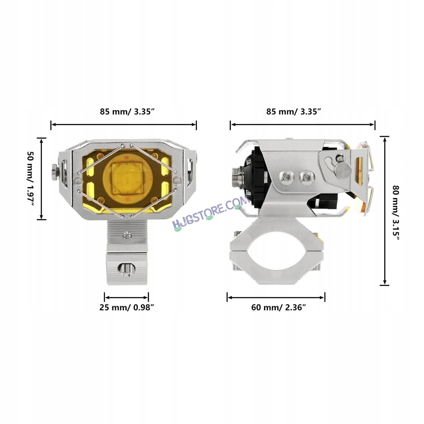 HJG Chrome Transformer Foglight 140W LED Projector with Wiring Kit Slider Yellow Cap Wide Spread White/Yellow 140W 2pc Foglight Ultra Wide Dual Intensity LED Driving Fog Lights 3000K/6500K Universal For All Cars & Bikes, Pack of 2 with Wiring Harness Kit - HJGstore.com