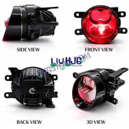 HJG 3 Inch Bi LED Projector Lens Laser Fog Lamp H8/H9/H11/H16 with Toyota Fitting Mounts with Cap Waterproof & Heat Dissipation 120W 12V DC Power Yellow/White/Red Light Reflection Universal Fit All Bikes & Cars Model with Toyota Fitting Mounts, Pack of 2 - HJGstore.com