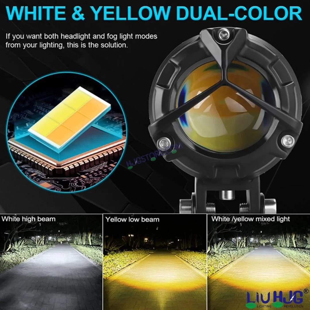 HJG Mini Mercedes Y Lens with Cooling Fan with Wiring Harness Kit 80W Foglight Ultra Wide Dual Intensity LED Driving Fog Lights White (2*40W = 80W Total) Universal For All Cars & Bikes LIU HJG Mini Mercedes Y Lens 80W with Cooling Fan and Wiring Kit - HJGstore.com