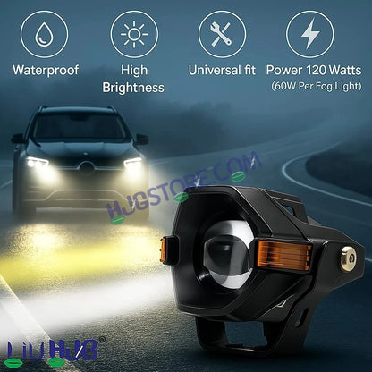 HJG Spaceship Foglight 80W 1 Lens Space Ship Fog Projector Lens 2pc Foglight Red Devil Side Amber DRL Modes 80W Foglight Ultra Wide Dual Intensity LED Fog Lights White/Yellow/Red Projector (80W) Universal For All Cars & Bikes LIU HJG Space Ship Foglight - HJGstore.com