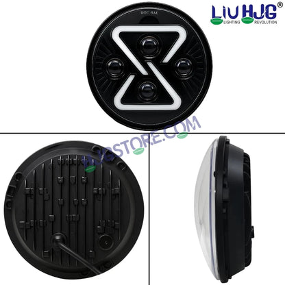 7 Inch Z Shape LED headlight assembly light fixture with top, side, and bottom views on a white background, featuring the HJG brand. - HJGstore.com