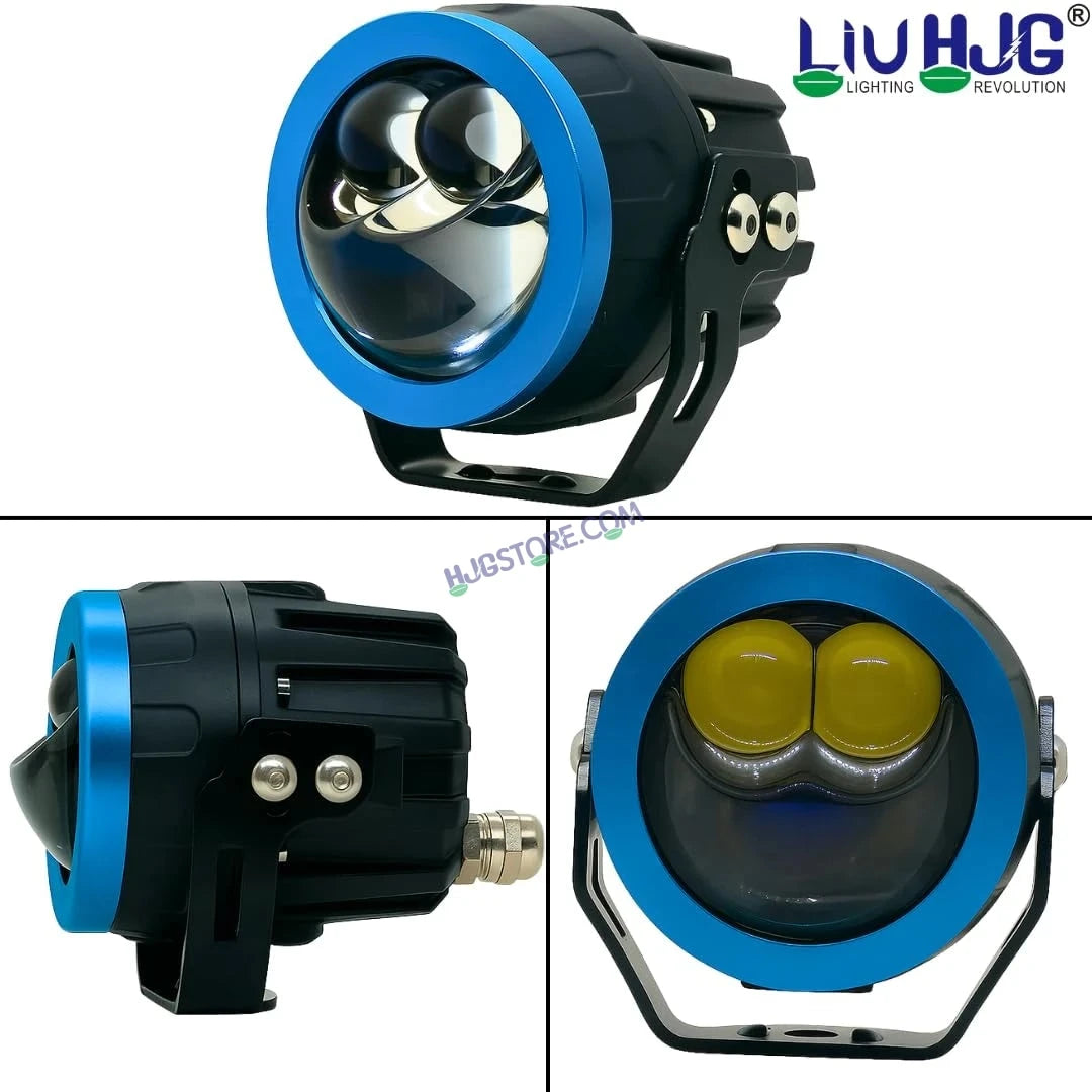 HJG Terminator 2 Projector Foglight 100W with Laser Spot and Wide Spread Red DRL/White/Yellow/Warm White Light 100W Foglight Ultra Wide Dual Intensity LED Driving Fog Lights 3000K/4300K/6500K Universal For All Cars & Bikes LIU HJG Terminator 2 Bi Foglight - HJGstore.com