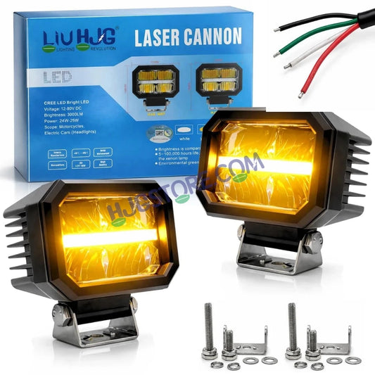 HJG W-07 Minus Cube Foglight 50W White/Amber Foglight White/Yellow DRL Dual LED Foglight Amber/White DRL White Light 50W Foglight Ultra Wide Dual Intensity LED Driving Fog Lights Universal For All Cars & Bikes LIU HJG W-07 Minus Cube Foglight, Pack of 2 - HJGstore.com