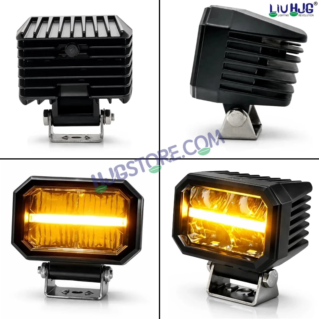 HJG W-07 Minus Cube Foglight 50W White/Amber Foglight White/Yellow DRL Dual LED Foglight Amber/White DRL White Light 50W Foglight Ultra Wide Dual Intensity LED Driving Fog Lights Universal For All Cars & Bikes LIU HJG W-07 Minus Cube Foglight, Pack of 2 - HJGstore.com