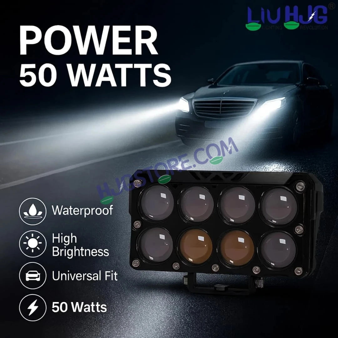 HJG 8 Lens Cube Red Blue 50W JC-33 Foglight with Red Blue Flash Mode 8 Lens Projector Foglight 50W Foglight Ultra Wide Dual Intensity LED Fog Lights White/Yellow/Warm White/Flash/Red Blue DRL Universal For All Cars & Bikes LIU HJG 8 Lens Cube Red Blue Fog - HJGstore.com