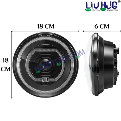 HJG C-279 Red Devil Blue Halo Ring 7 Inch Headlight Assembly 92W Projector Ultra Wide Halo Ring C-279 White LED Headlight New Projector Headlight Assembly | 92W CREE/Osram LED Chip Multi DRL Compatible with Royal Enfield, Jeep, Thar, Gypsy - HJGstore.com