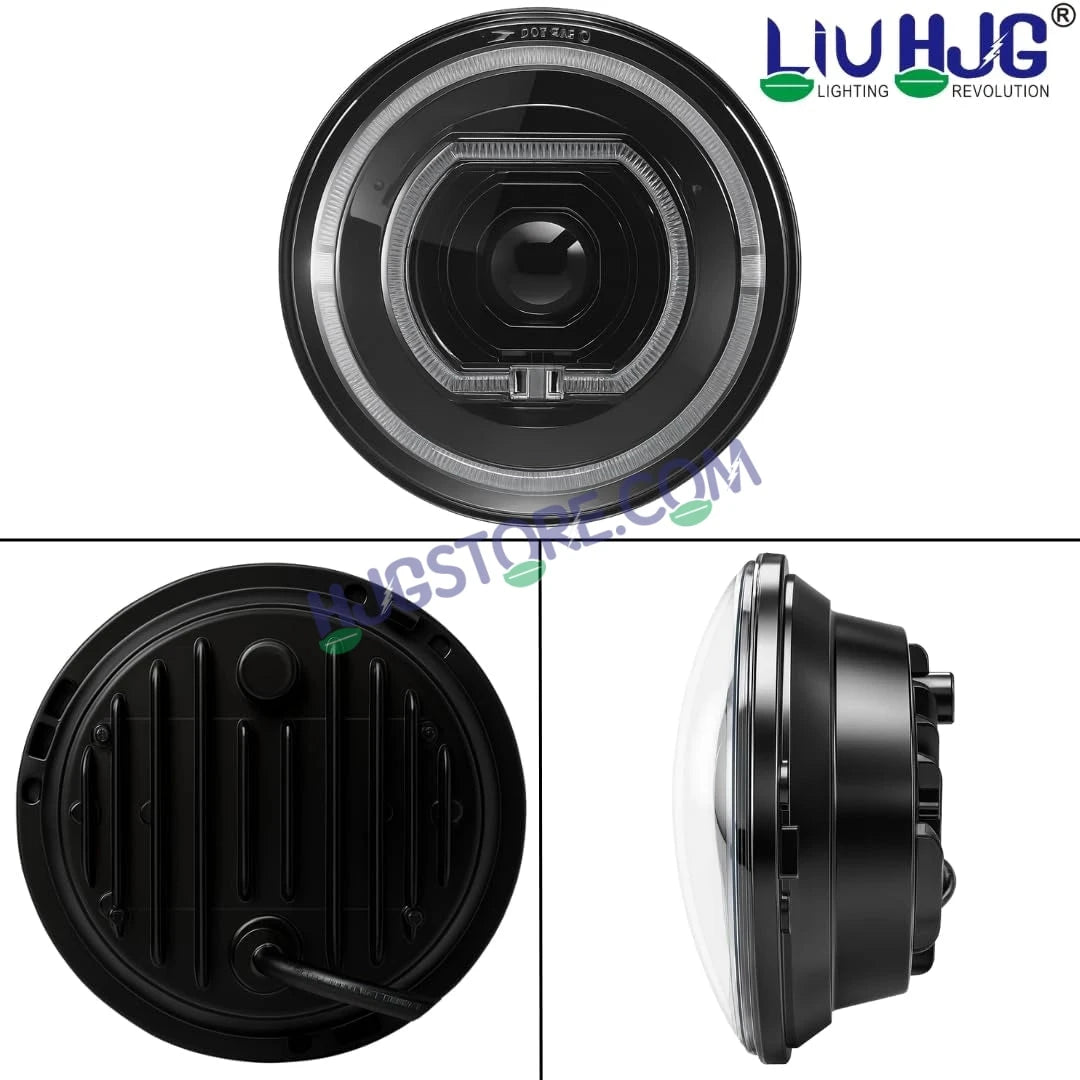 HJG C-279 Red Devil Blue Halo Ring 7 Inch Headlight Assembly 92W Projector Ultra Wide Halo Ring C-279 White LED Headlight New Projector Headlight Assembly | 92W CREE/Osram LED Chip Multi DRL Compatible with Royal Enfield, Jeep, Thar, Gypsy - HJGstore.com